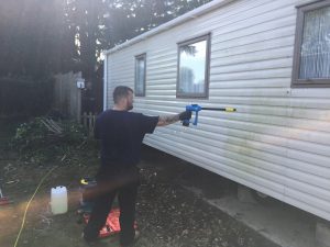 Our team apply Soft-Washing techniques to cleaning a caravan