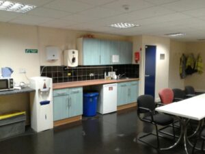 Photos showing the freshly cleaned warehouse, toilets and welfare areas prior to infection control fogging.